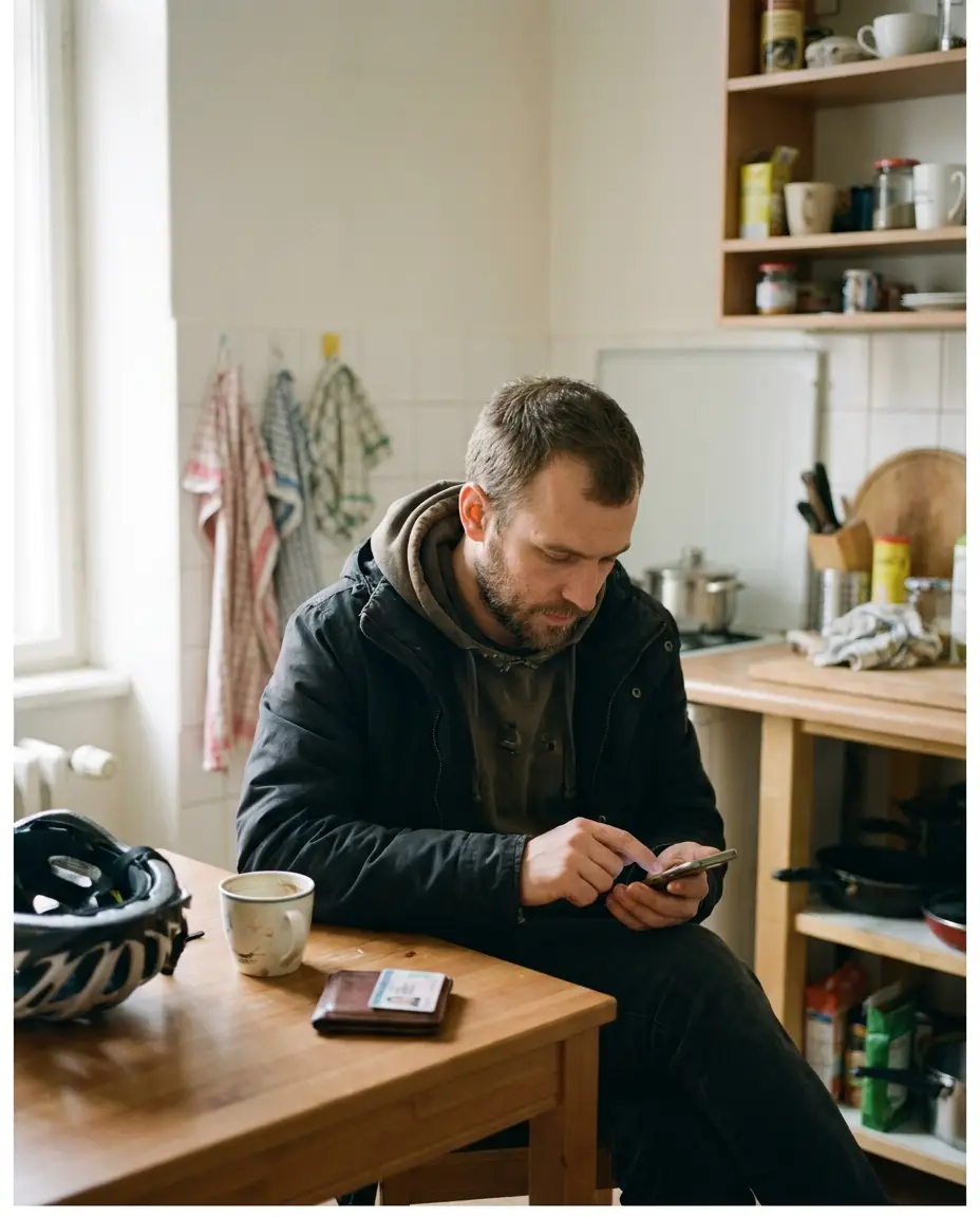 Kurýr vyplňuje krátkou registraci na telefonu